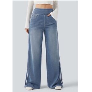 HALARA Flex M Tall Blue Wide-Leg Jeans with White Side Stripes